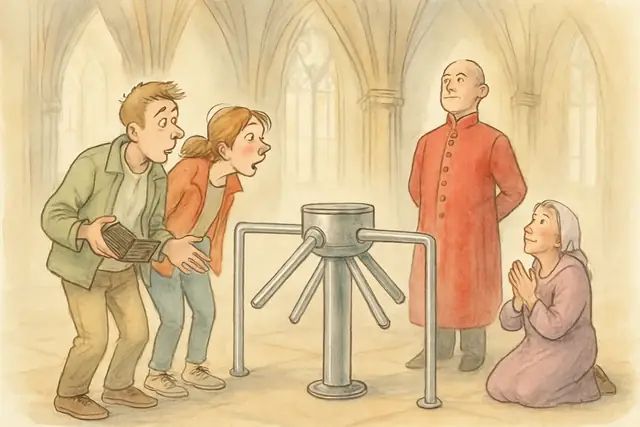 Karikatur zum Stück: Kölner Dom: Wer zahlt, betritt eine Attraktion