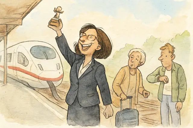 Karikatur zum Stück: Schwarze Zahlen, marodes Netz: Wie die Deutsche Bahn ihren Gewinn erzielt