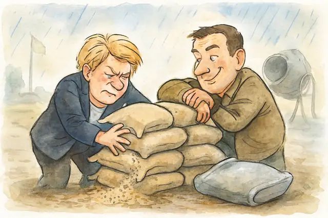 Karikatur zum Stück: Siegmunds Kalkül: Die Brandmauer hält nur, solange sie nicht getestet wird